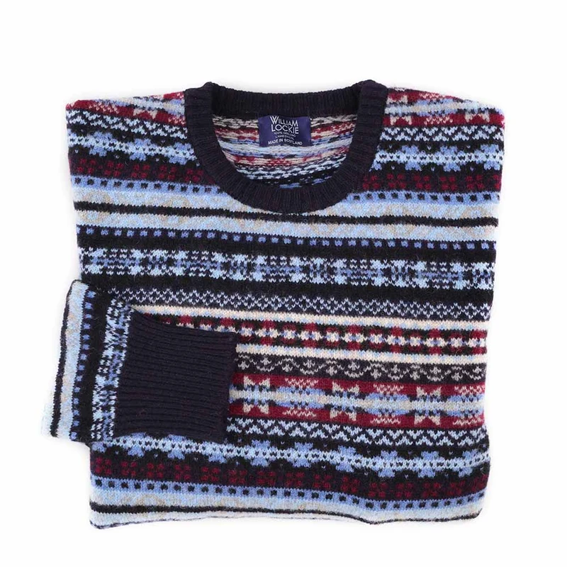 William Lockie Herren Geelong Fairisle Pullover Rundhalsausschnitt Blau