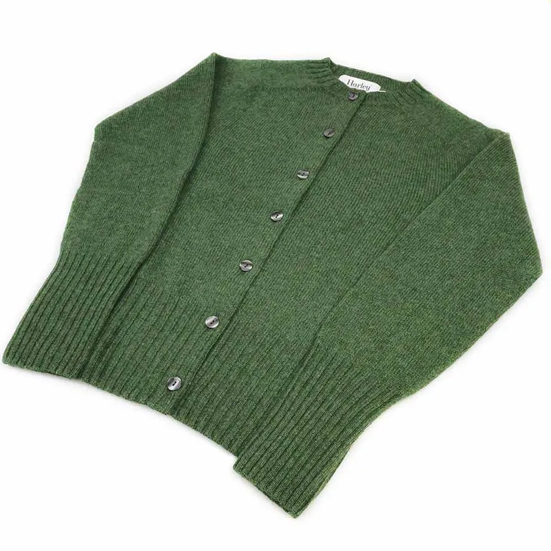 Harley of Scotland Strickjacke Damen | Sanftes Grün · 100% Reine Schurwolle