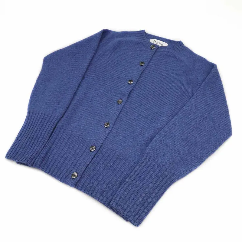 Harley of Scotland Strickjacke Damen | Sanftes Blau · 100% Reine Schurwolle