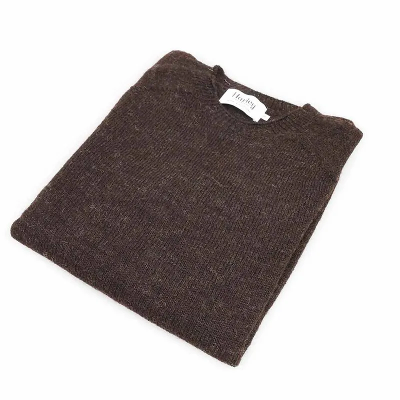 Harley of Scotland Herren ungefärbte Shetland Schurwolle Pullover Chocolate