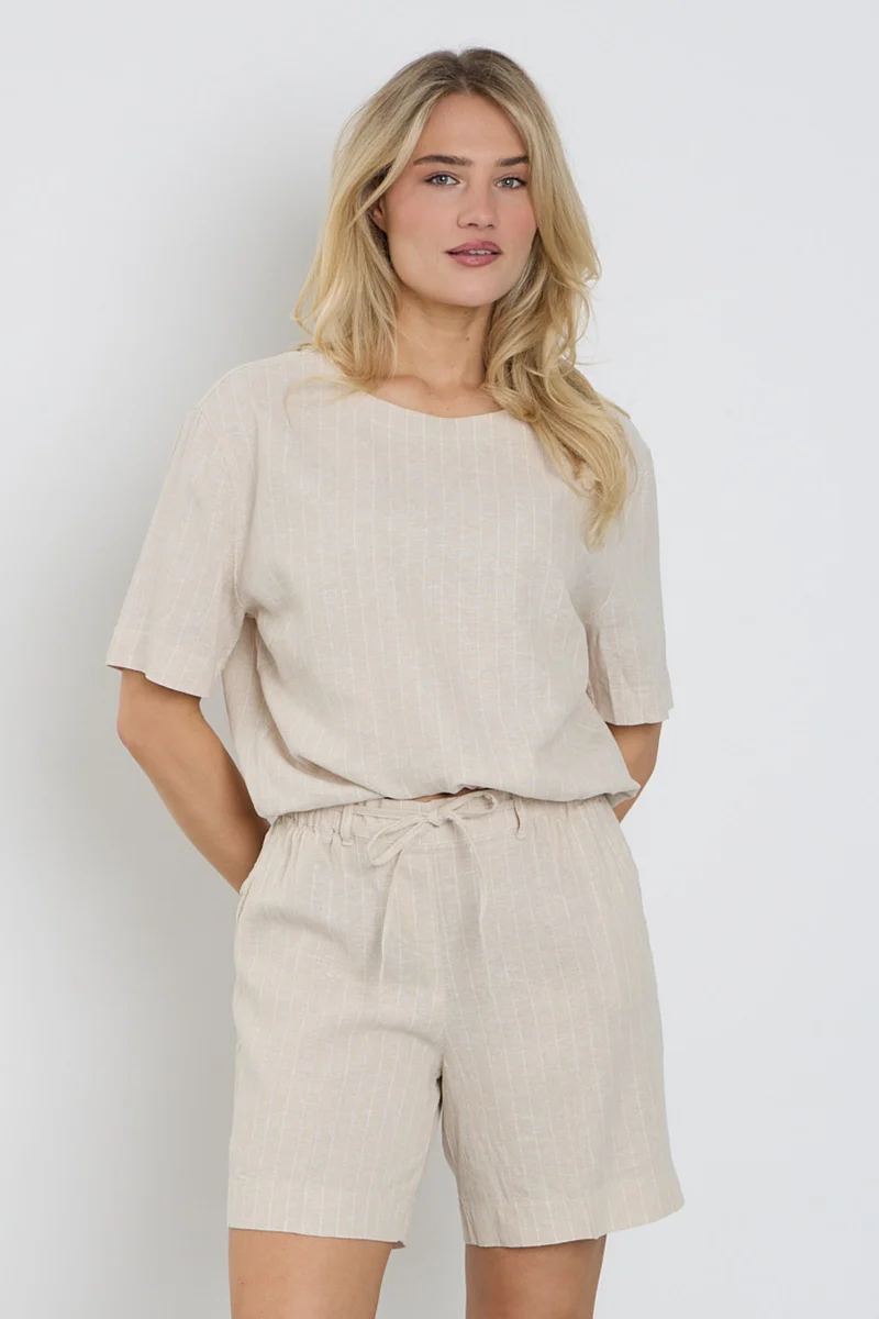Top Skyler Linen Pinstripe Pebble SRB4863