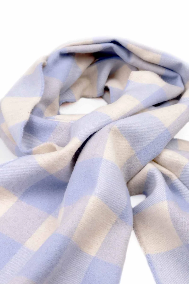 Angora Wolle Schal Pastel Blau Reh Karo