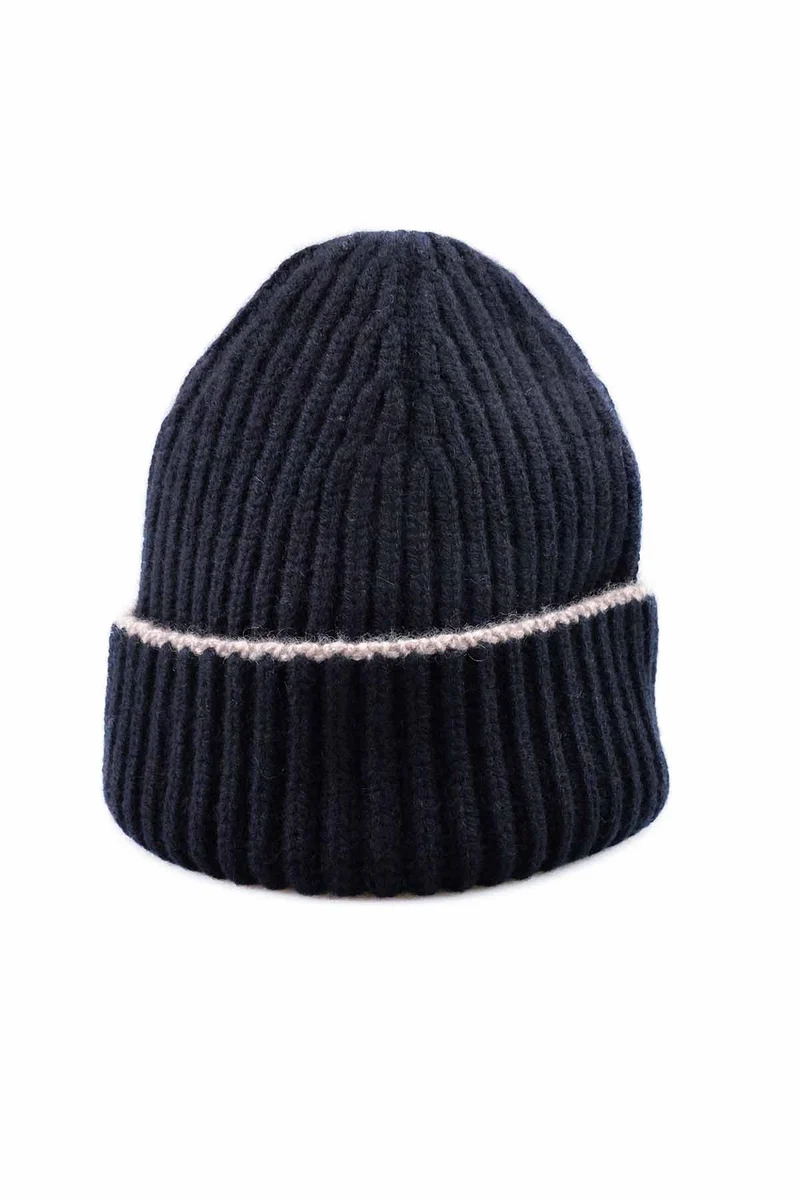 Kinalba Kaschmir Mütze Chunky Gerippte Schwarz Creme