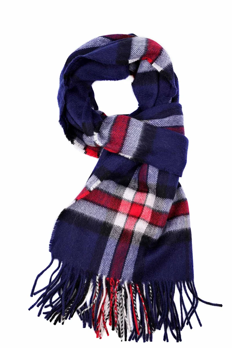 Kinalba Großer Kaschmir Stola Thomson Tartan Blau