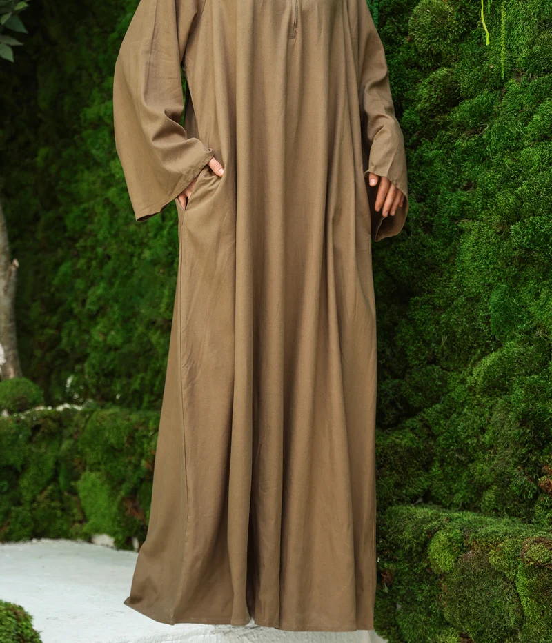 Linen Kimono Abaya NIQIRAH - Dark Sage