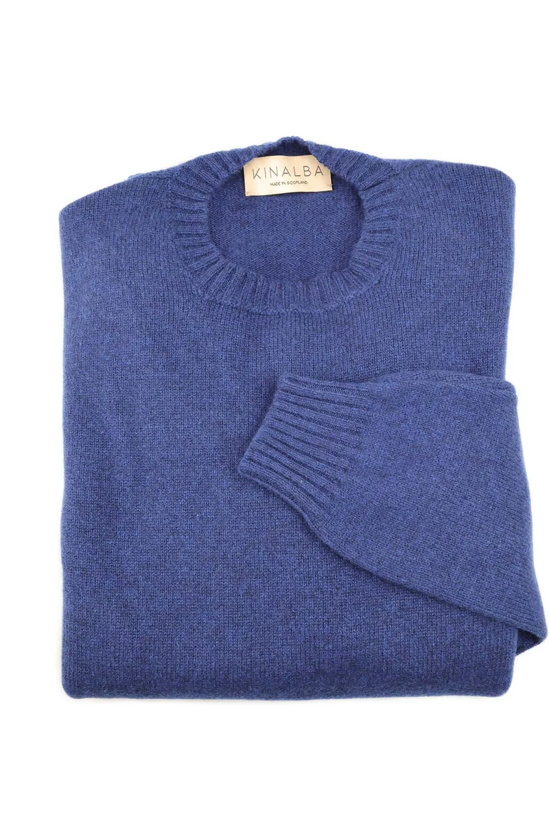Kinalba Damen Kaschmir Pullover Rundhals Blau