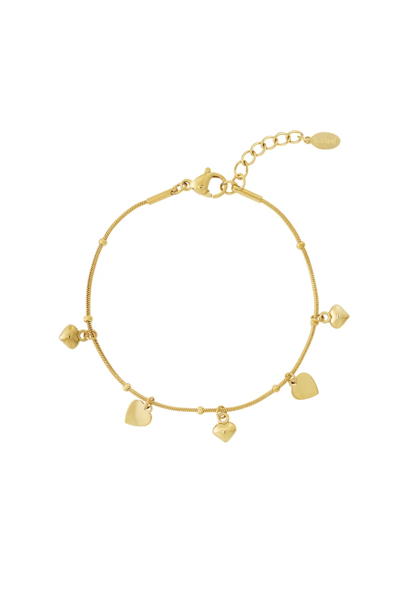 14K Goudkleurige Armband met Hartjes - Stainless Steel