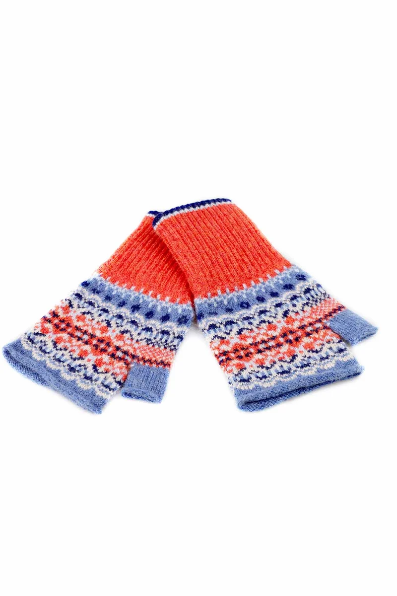 Eribé Damen Offene Handschuhe Reine Merino Schurwolle Alloa Bella Blue