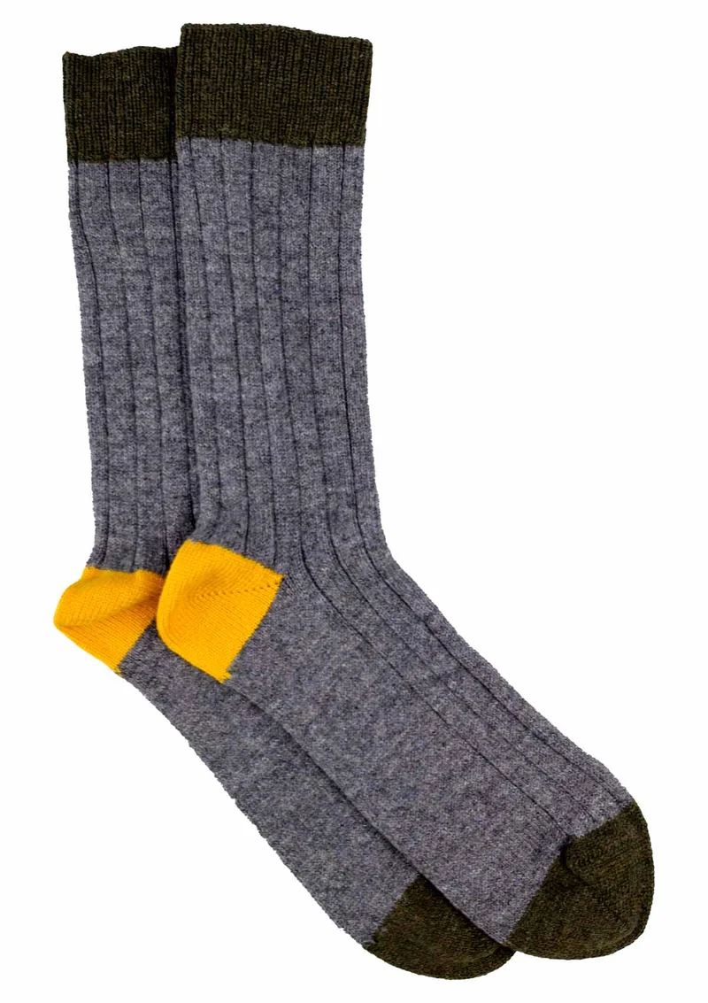 Kuuhi Herren Kaschmir Socken Grau & Gelb