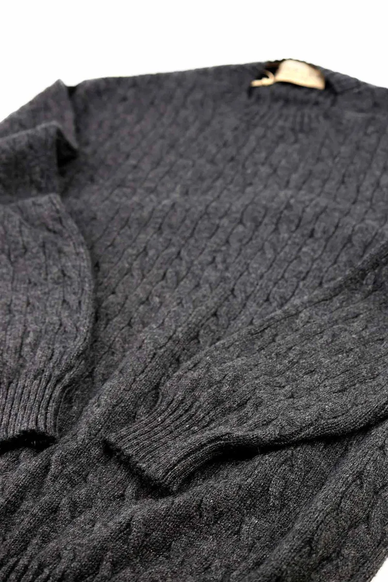 Kinalba Kaschmir Pullover Herren Zopfmuster Dunkelgrau