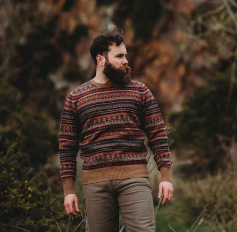 William Lockie Herren Geelong Fairisle Pullover Rundhalsausschnitt Braun
