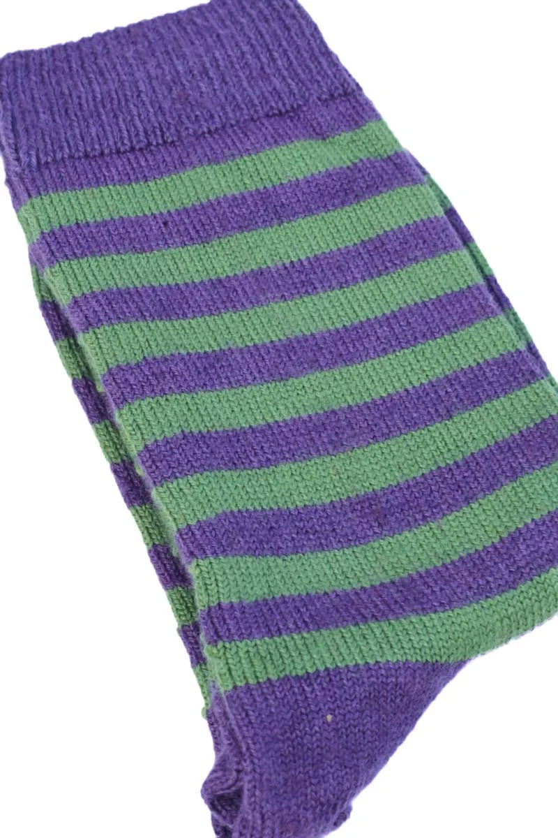 House of Cheviot Damen Gestreifte Merino Socken Lila & Grün | Made in Scotland
