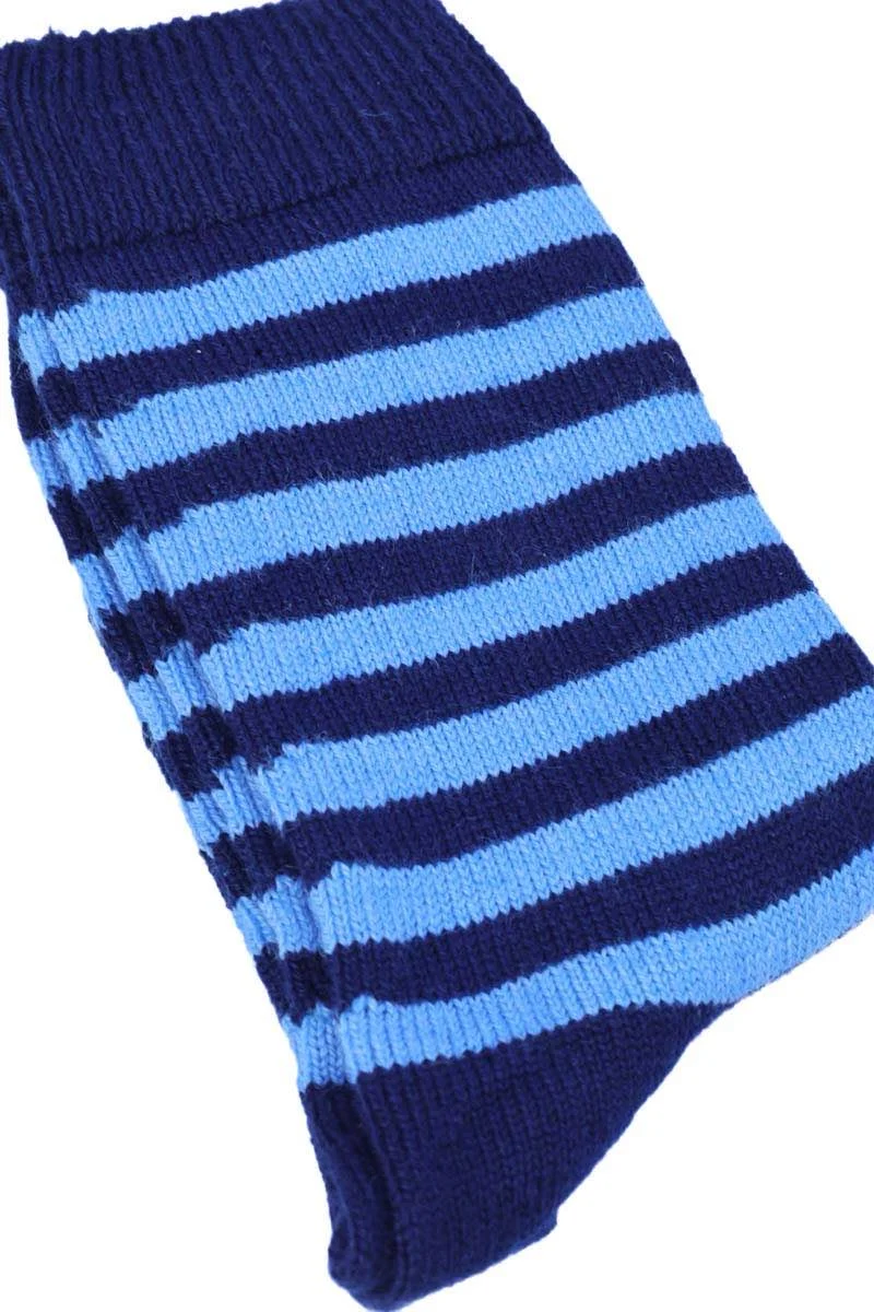 House of Cheviot Damen Gestreifte Merino Socken Marine & Blau | Made in Scotland