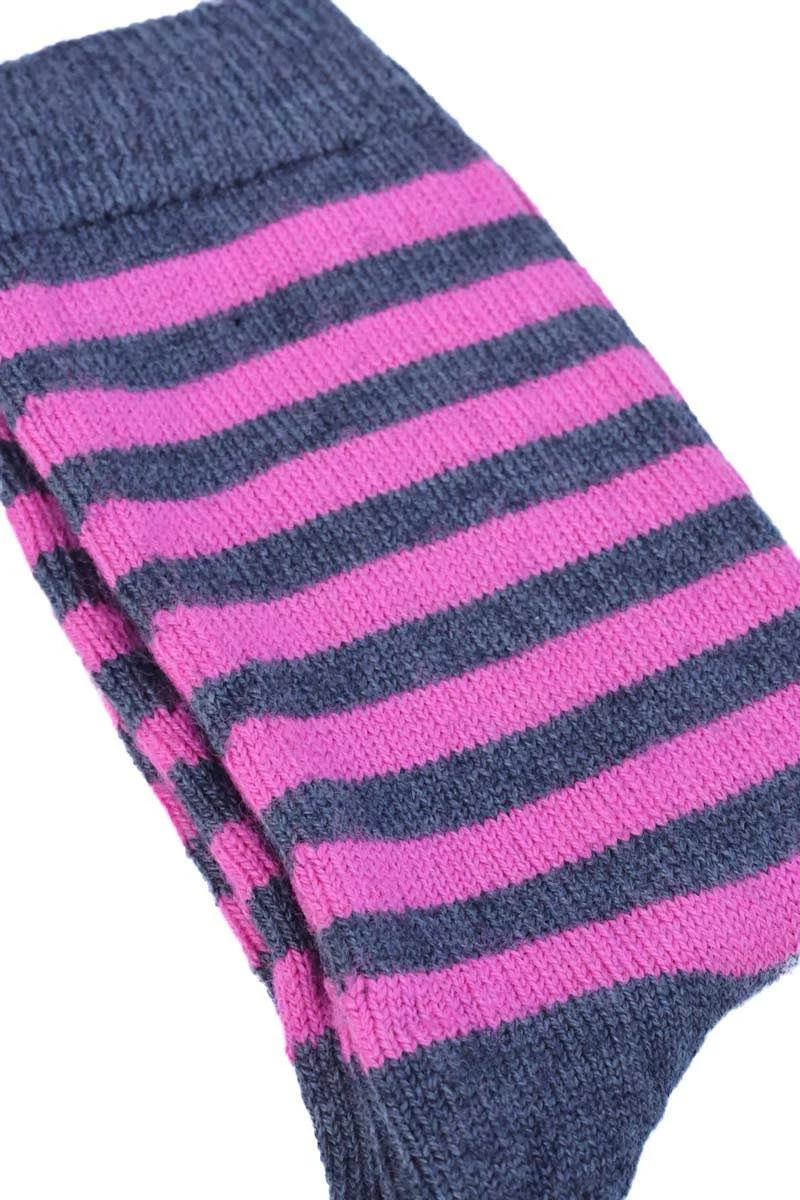House of Cheviot Damen Gestreifte Merino Socken Rosa & Grau | Made in Scotland