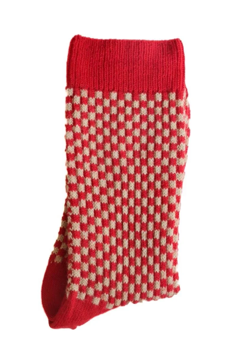 House of Cheviot Damen Karierte Merino Socken Rot | Made in Scotland