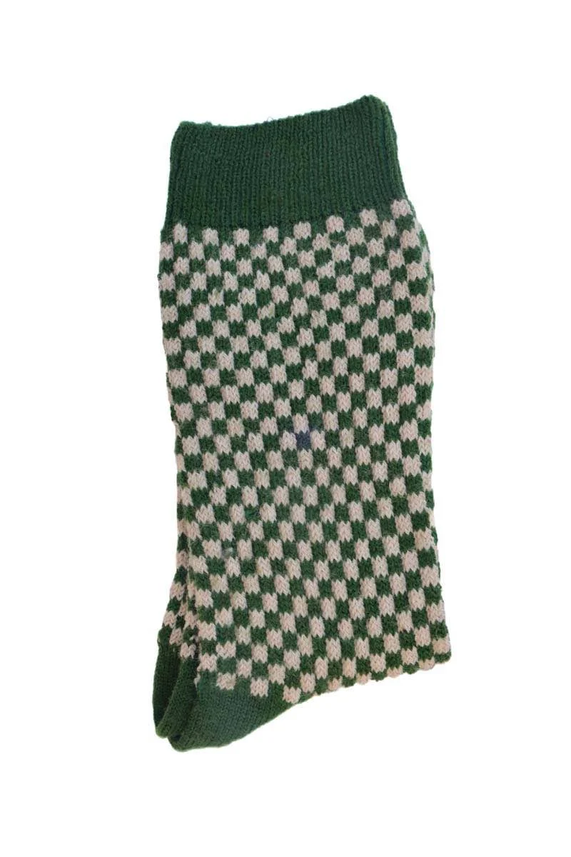 House of Cheviot Damen Karierte Merino Socken Efeu Grün | Made in Scotland