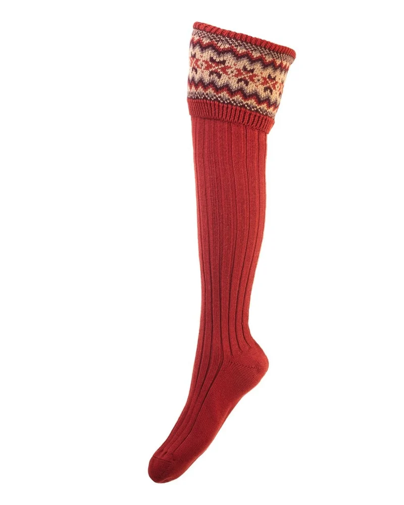House of Cheviot Damen Fairisle Socken Kastanie | Luxe Merino