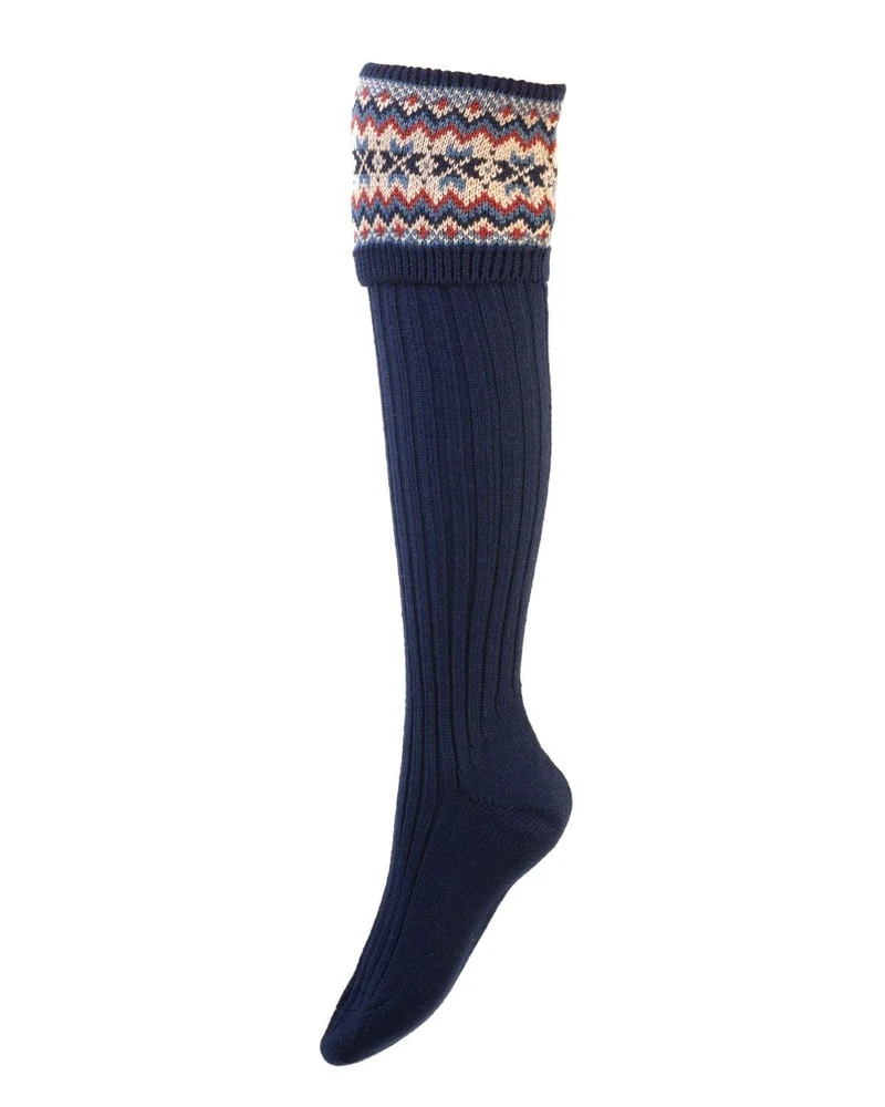 House of Cheviot Damen Fairisle Socken Marine Blau | Luxe Merino