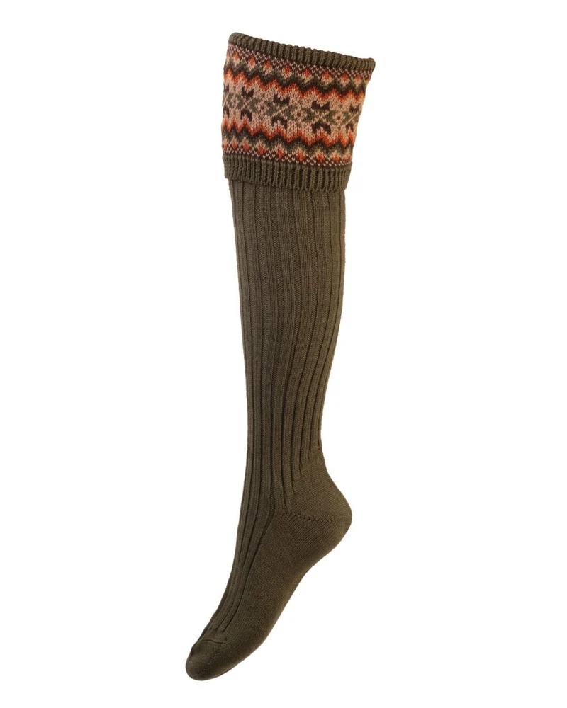 House of Cheviot Damen Fairisle Socken Olivegrün | Luxe Merino