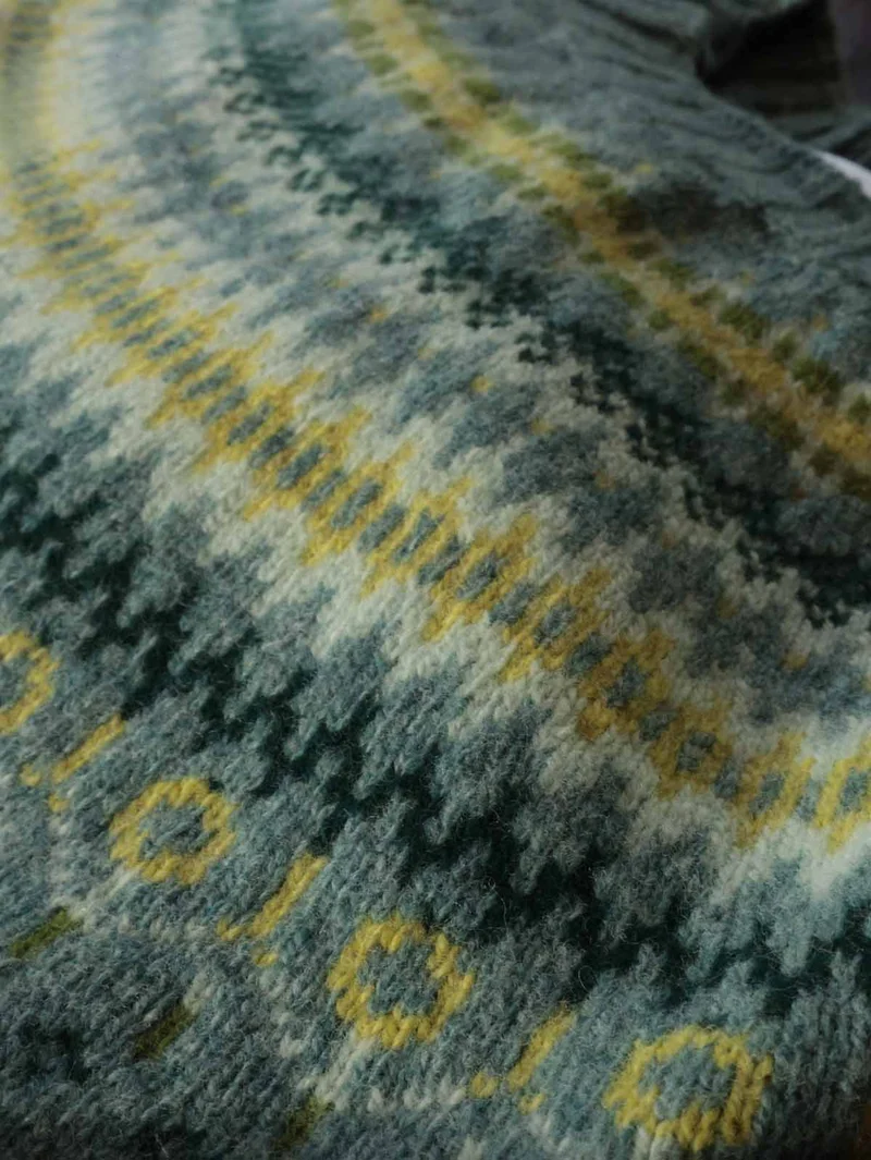 Harley of Scotland Damen Superfine Schurwolle Pullover Fairisle Grün