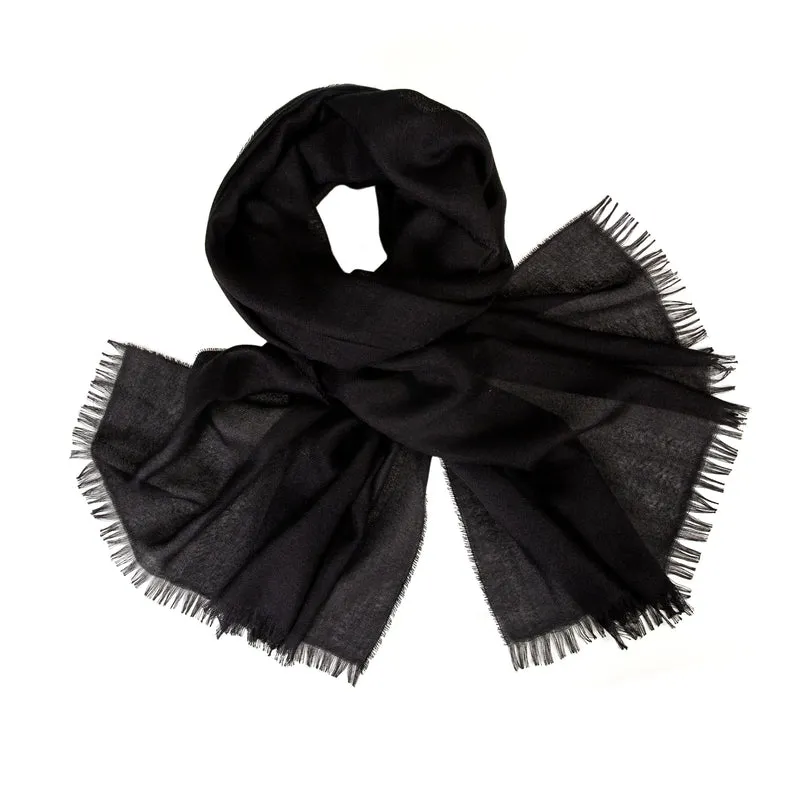 Kinalba Seidenschal Einfarbig Schwarz | Kaschmir & Seide | Made in Scotland