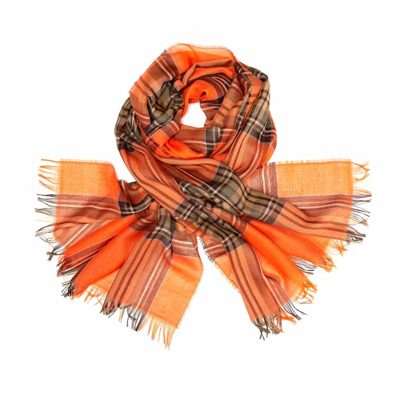 Kinalba Seidenschal Stewart Orange | Kaschmir & Seide | Made in Scotland