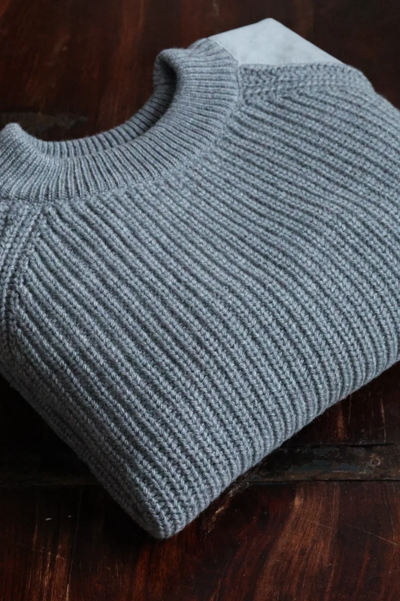 Kinalba Kaschmir Pullover Herren | Angler Grau | Chunky Knit mit Ellenbogen-Patches