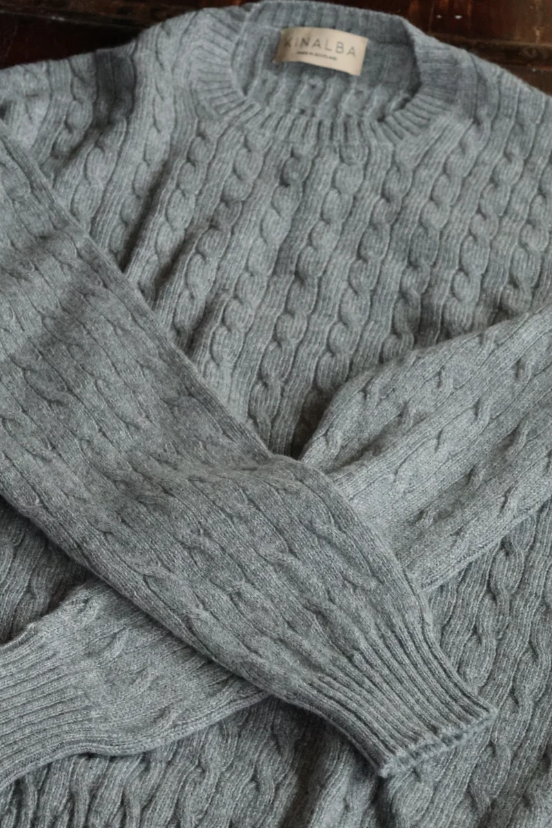 Kinalba Kaschmir Kabelstrickpullover Grau Herren