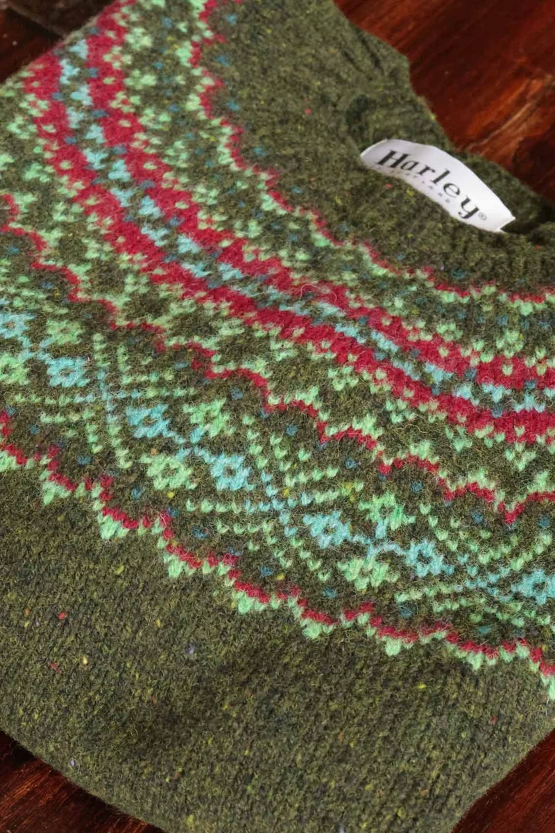 Harley of Scotland Damen Schurwolle Fair Isle Pullover Ernte