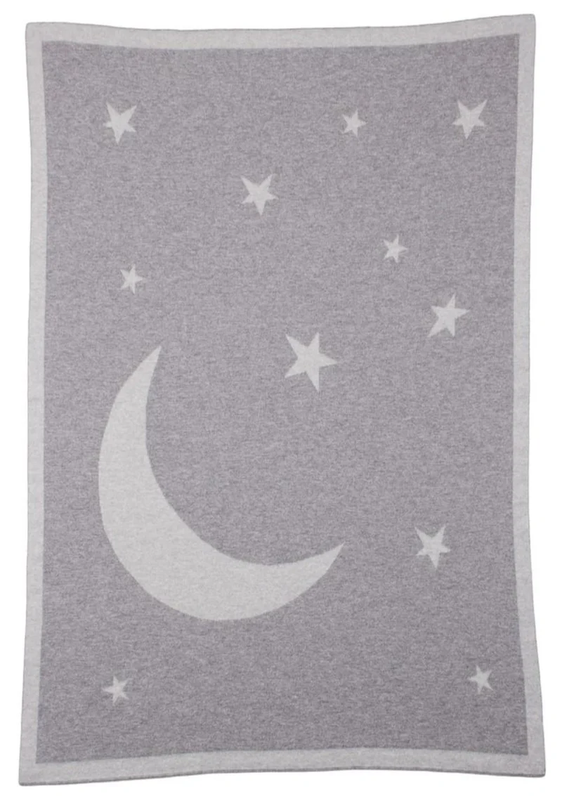 Kuuhi Baby Kaschmir Wolldecke Grau | Sterne und Mond