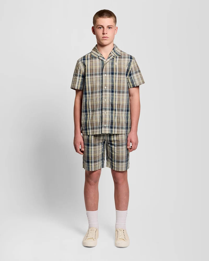 Linen Blend Check Shorts