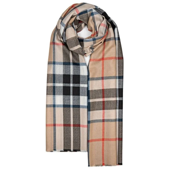Lochcarron Extrafein Merino Wolle Stola | Thomson Tartan Camel