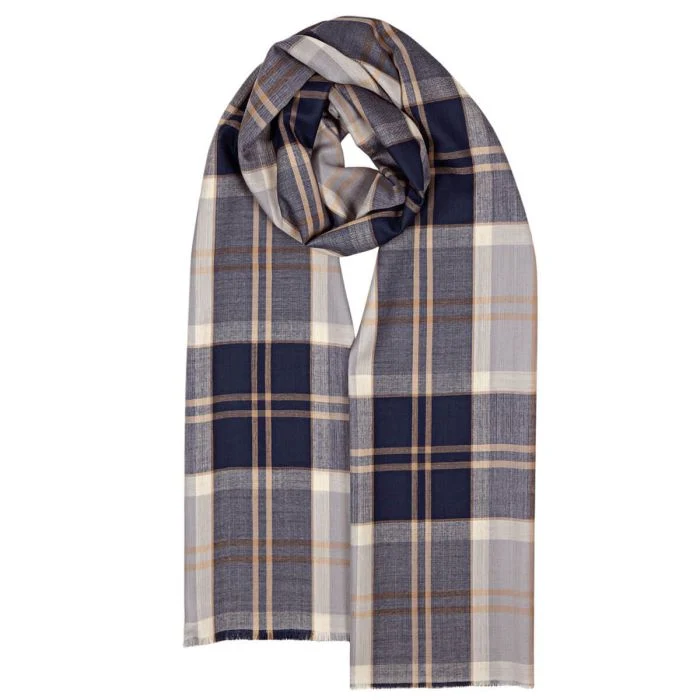 Lochcarron Extrafein Merino Stola | Bannockbane Grau Tartan