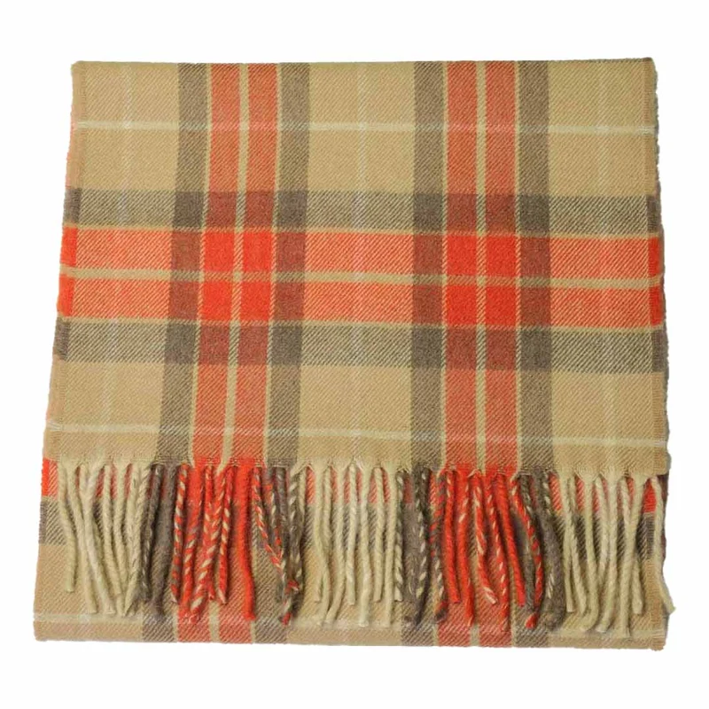 Kuuhi Kaschmirschal Beige und Orange Kariert