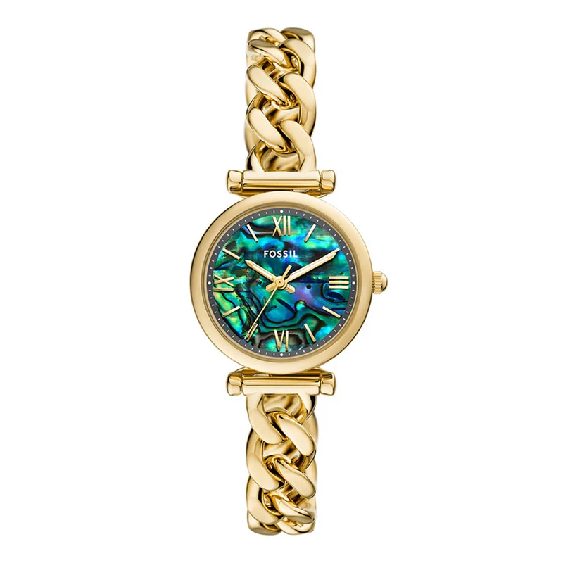 Fossil Carlie Goud en Zwarte Parelmoer Dameshorloge ES5416