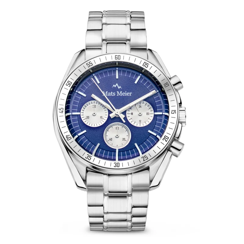 Mats Meier Arosa Racing Chronograaf Herenhorloge Zilverkleurig en Blauw MM50014