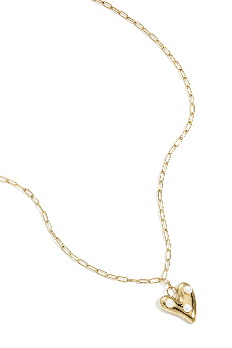 Necklace with hanging heart and pearls Stainless Steel