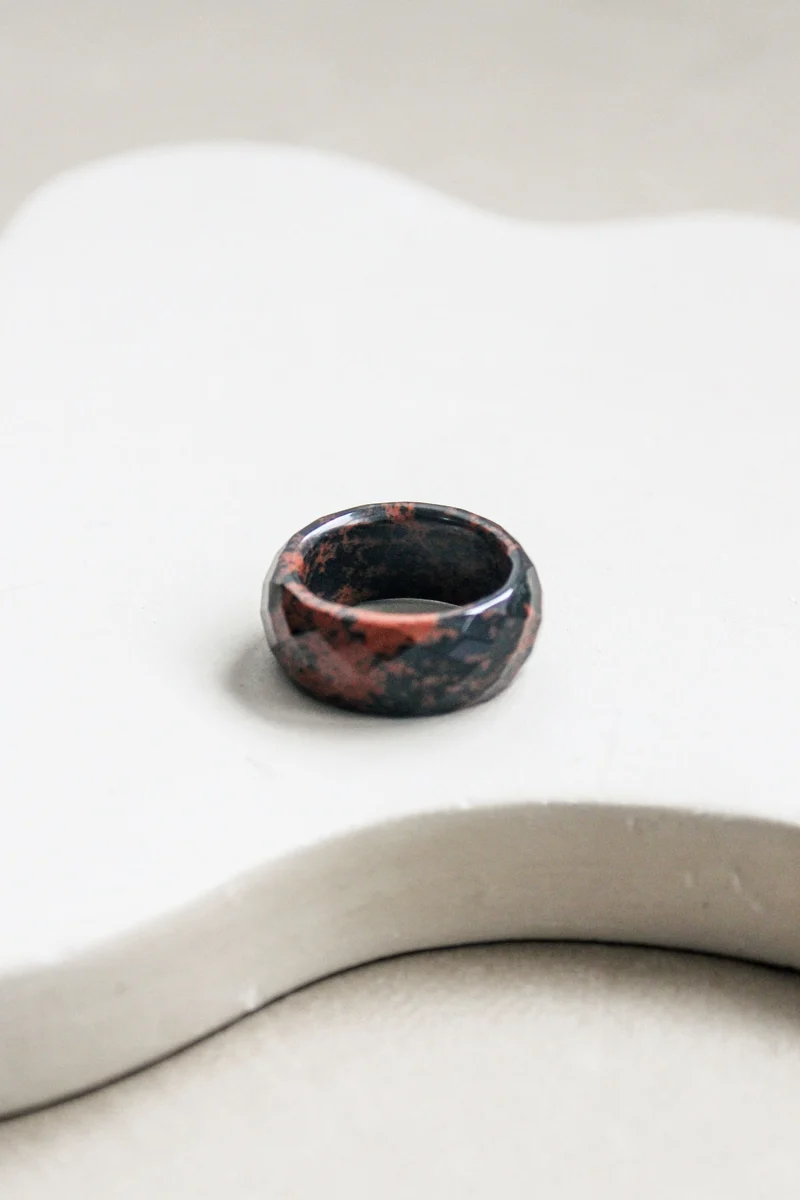 'Hanne' Mahonie Obsidiaan Ring (US 7.5, 17.7mm)