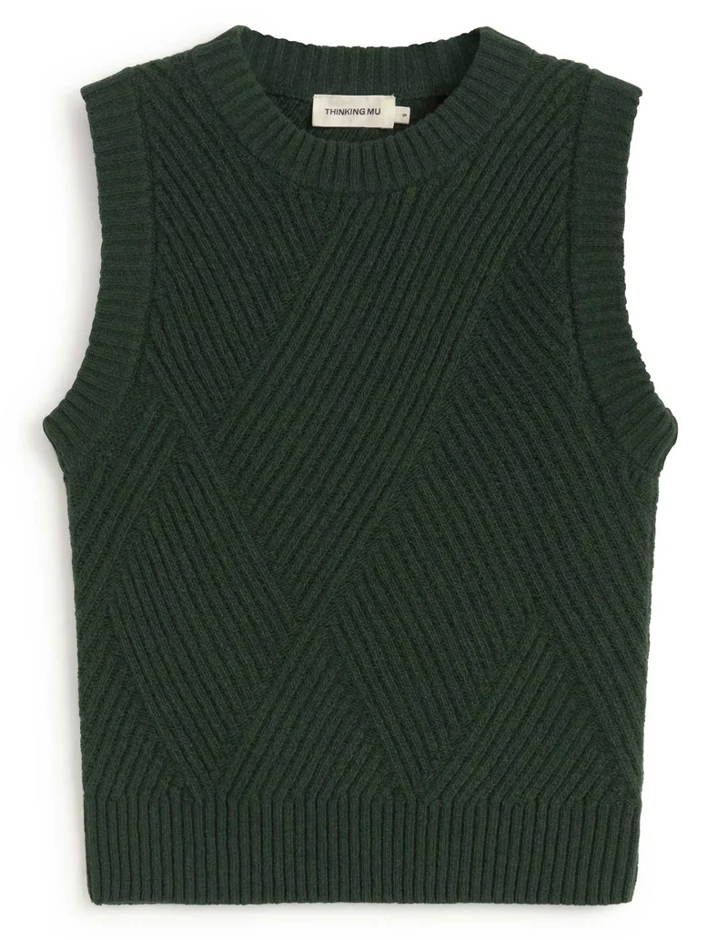 THINKING MU Kaia knitted wool vest green women