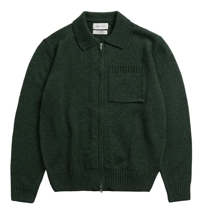 ROTHOLZ Polo zip jacket recycled wool green melange unisex