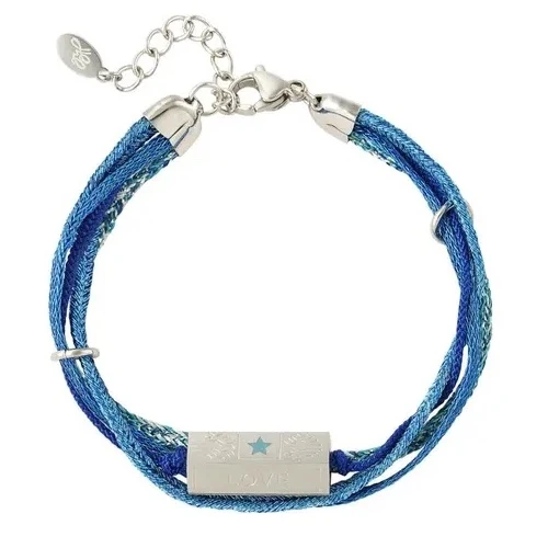 Armband touw met love bedel blauw zilver