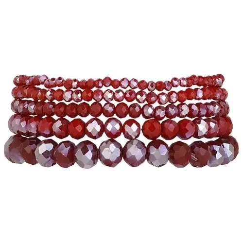 Armbanden 5-laags Kristalkralen donkerrood