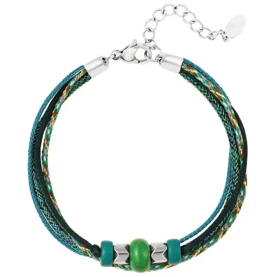 Armband touw met kralen groen zilver