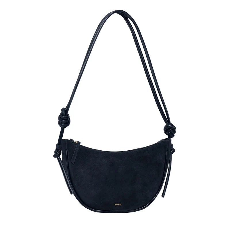 ANN KURZ Large half moon shoulder bag suede mix dark blue women