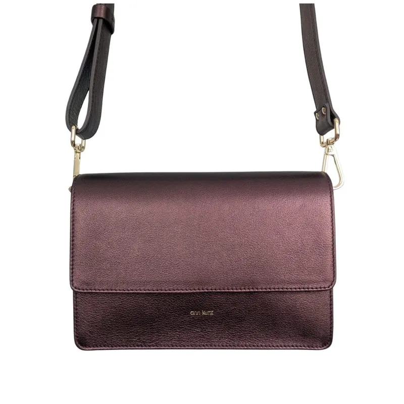 ANN KURZ Perfect square crossbody bag metallic burgundy women