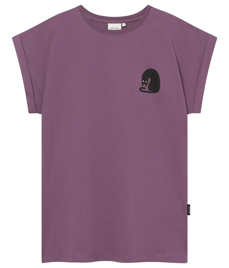 DEDICATED Visby curious cat t-shirt berry purple women