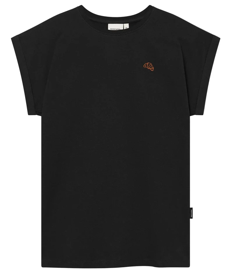 DEDICATED Visby croissant EMB t-shirt black women