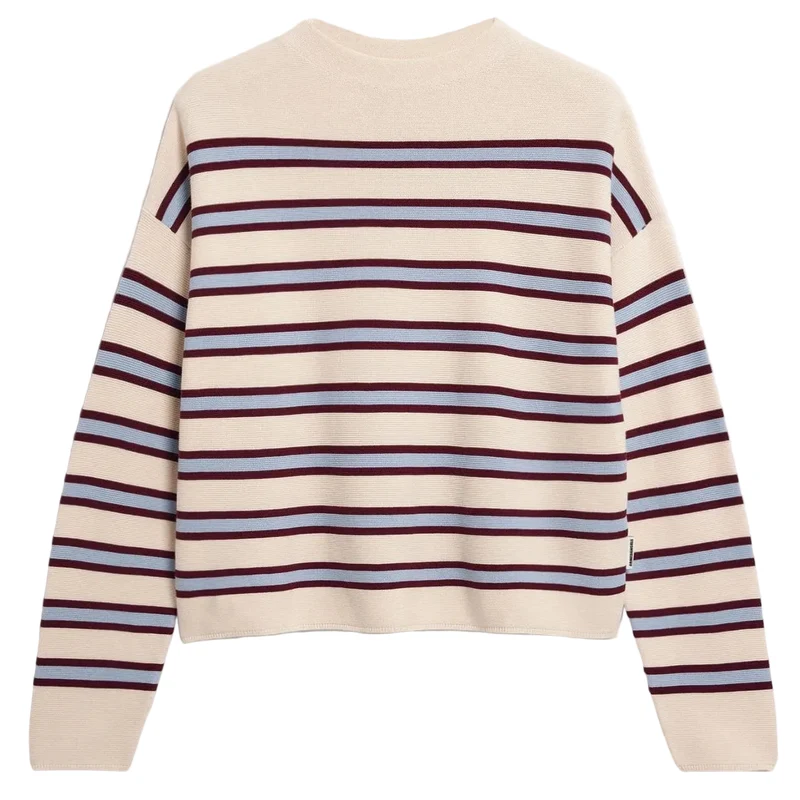 ARMEDANGELS Merinaa striped knitted jumper oatmilk velvet red soft blue women