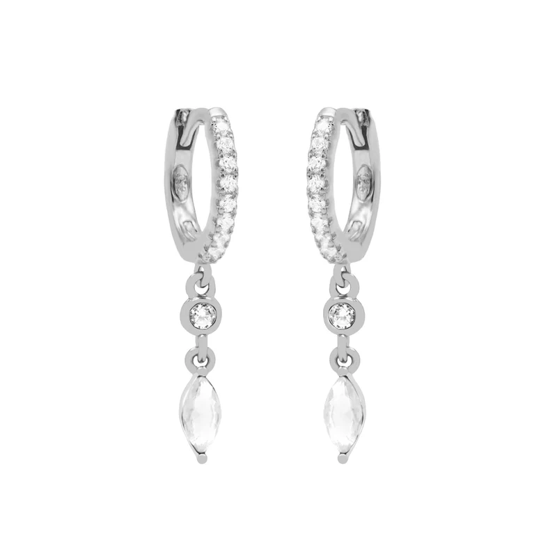 Karma 925 Sterling Silver Zirconia Hanging Hoop Earrings A68S
