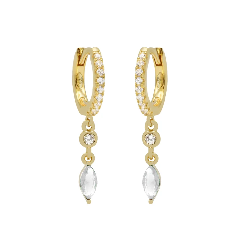 Karma 925 Sterling Silver Gold-coloured Zirconia Hanging Hoop Earrings A68GP